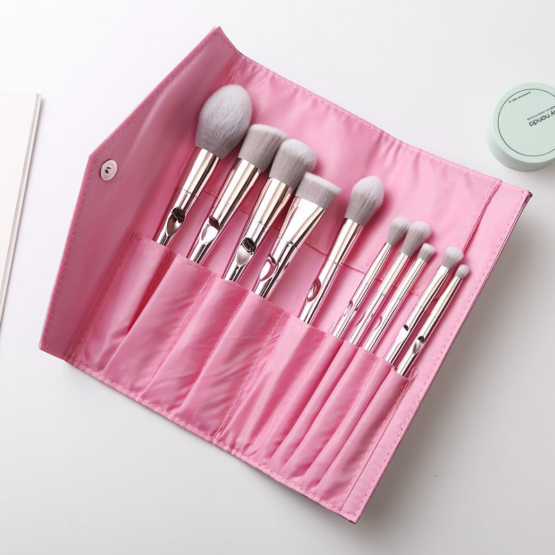 Set de 10 Pinceaux Maquillage Or Rose avec Pochette de Rangement