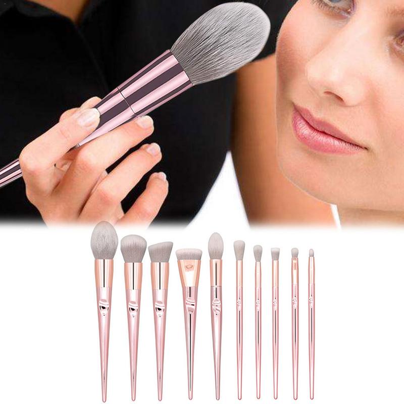 Set de 10 Pinceaux Maquillage Or Rose avec Pochette de Rangement