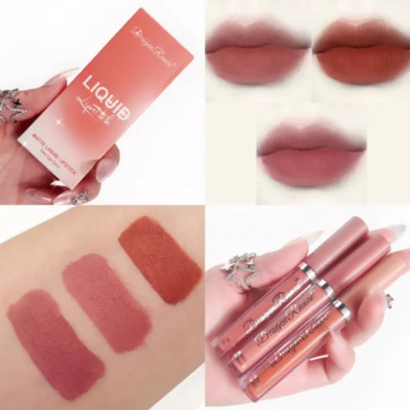 Rouge à Lèvres Mat Velours - Rouge Sexy, Rose Poudré & Brun Camée - 4 Teintes