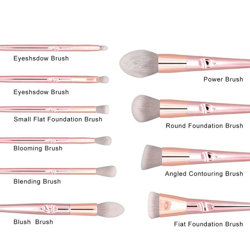 Set de 10 Pinceaux Maquillage Or Rose avec Pochette de Rangement