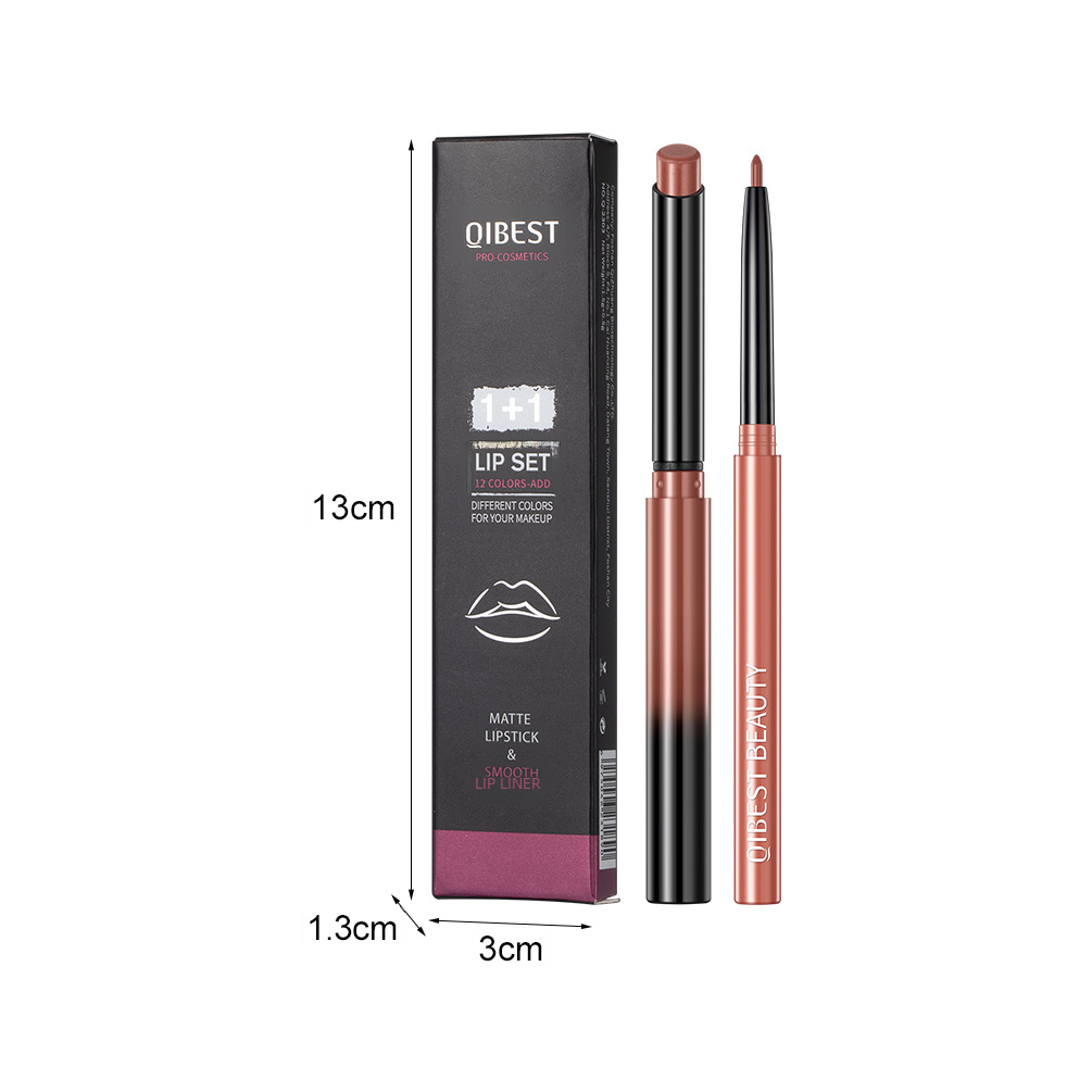 Set Crayons Contour Lèvres Mat Waterproof QIBEST - 12 Teintes Nude