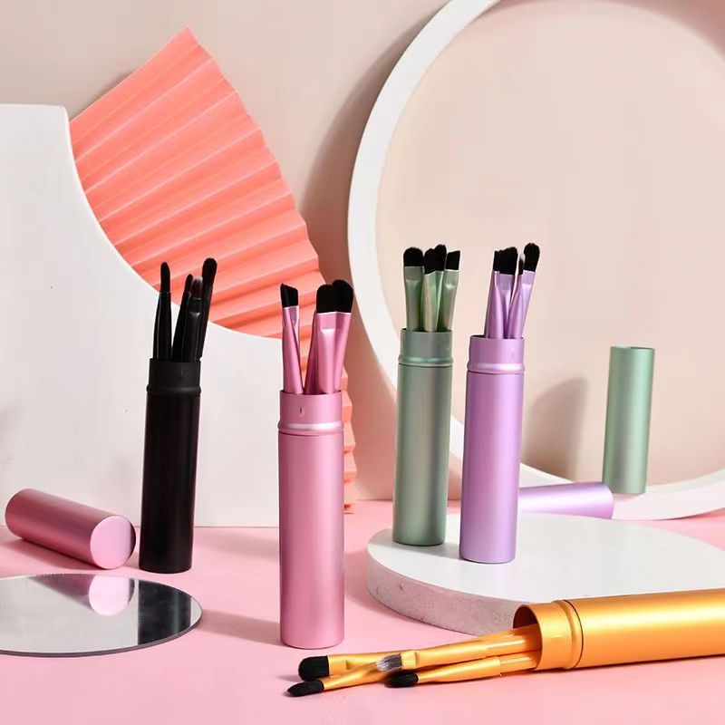 Set de Pinceaux Maquillage Portables - 5 Pinceaux Yeux en Crin