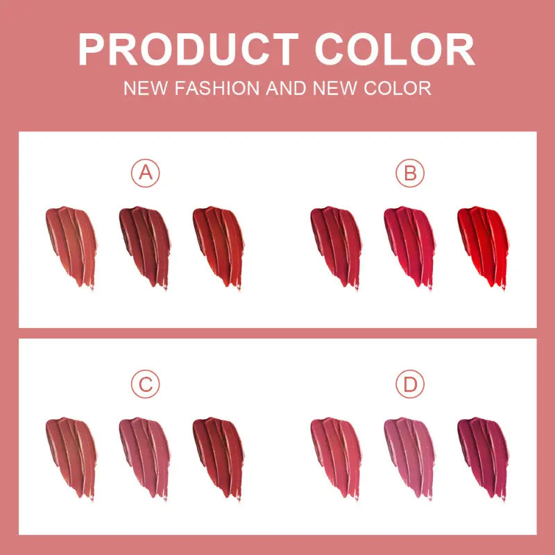 Rouge à Lèvres Mat Velours - Rouge Sexy, Rose Poudré & Brun Camée - 4 Teintes