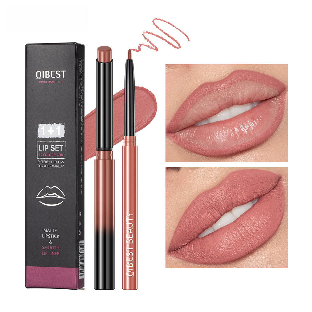 Set Crayons Contour Lèvres Mat Waterproof QIBEST - 12 Teintes Nude