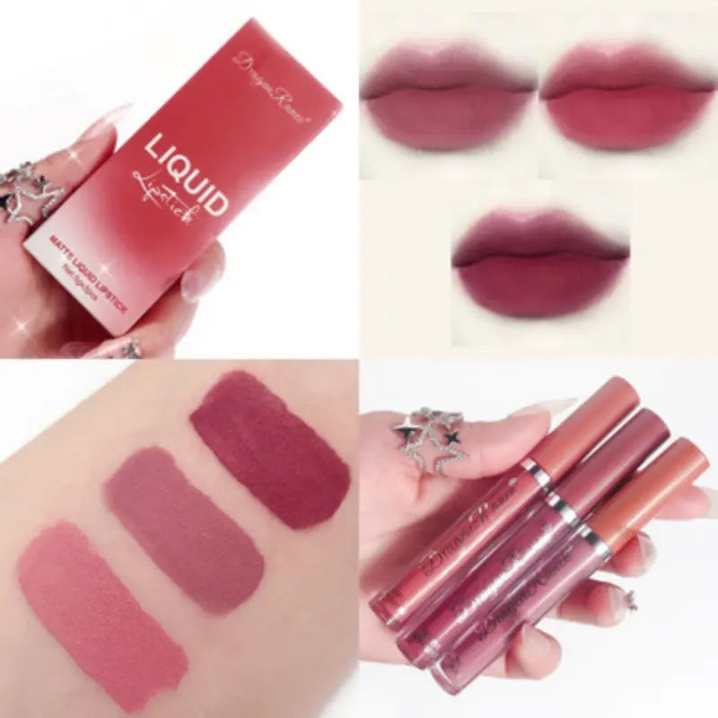 Rouge à Lèvres Mat Velours - Rouge Sexy, Rose Poudré & Brun Camée - 4 Teintes