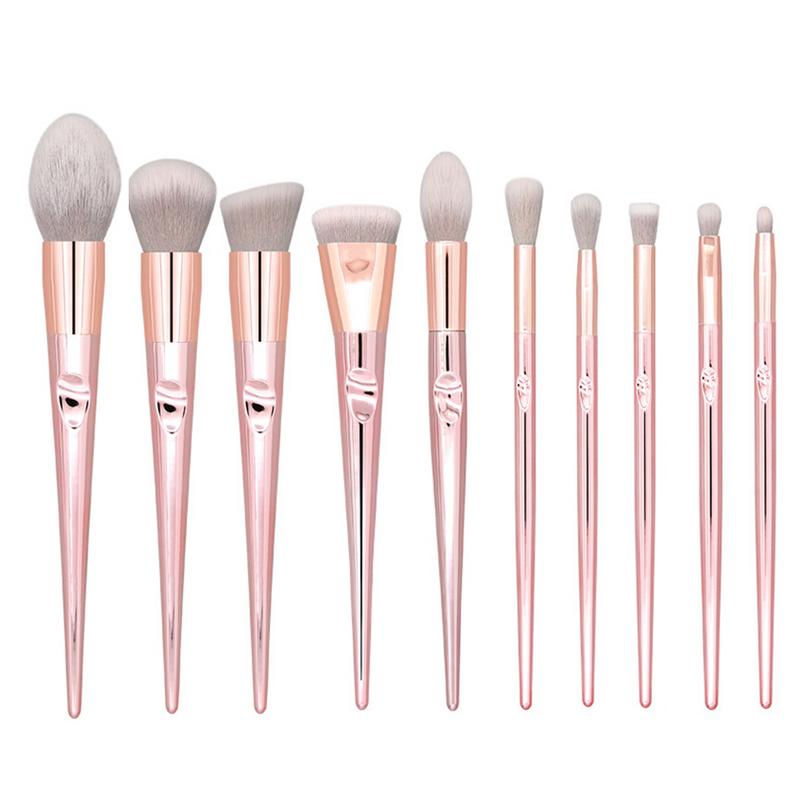 Set de 10 Pinceaux Maquillage Or Rose avec Pochette de Rangement